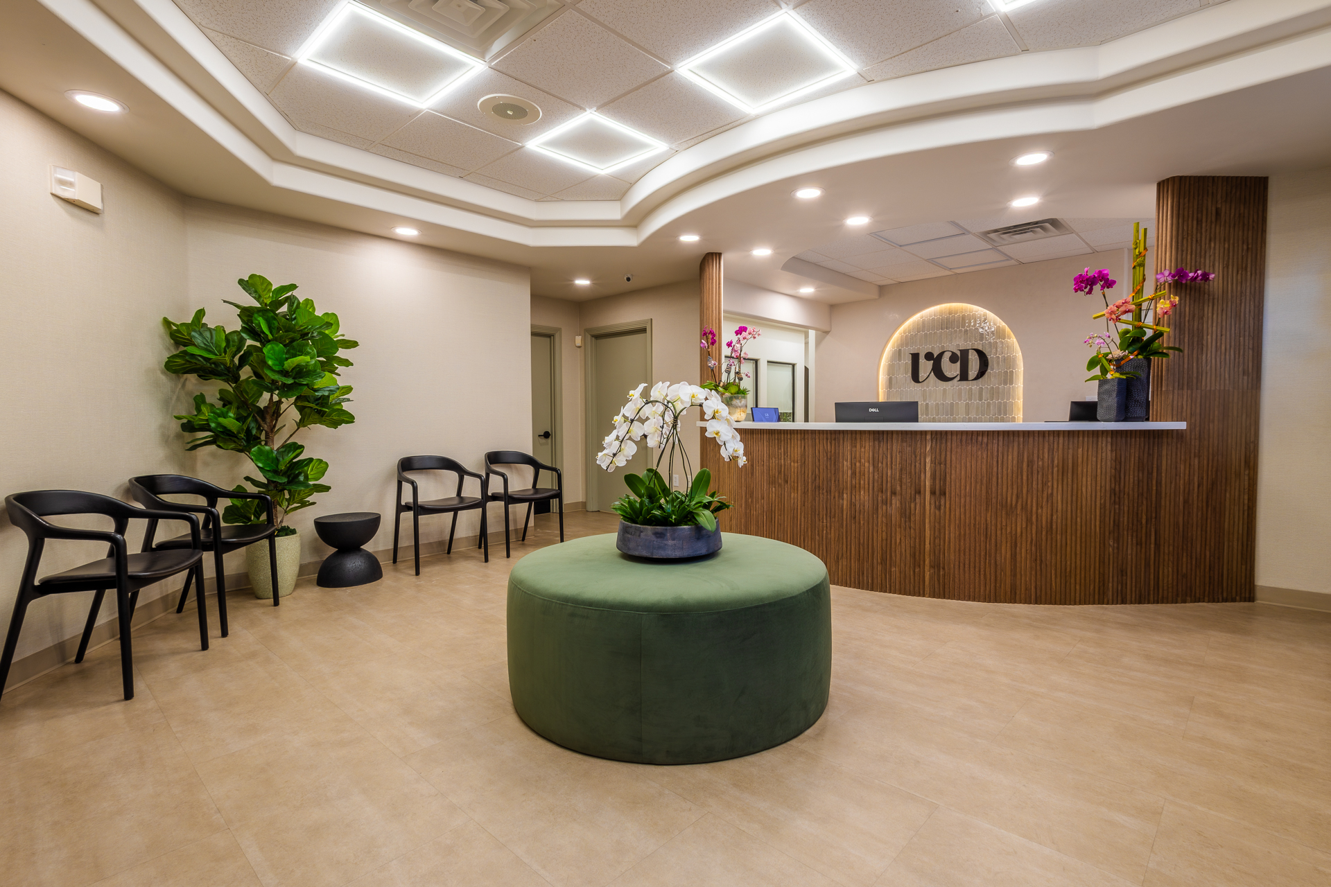 Vegas Choice Dental office lobby with warm wood accents